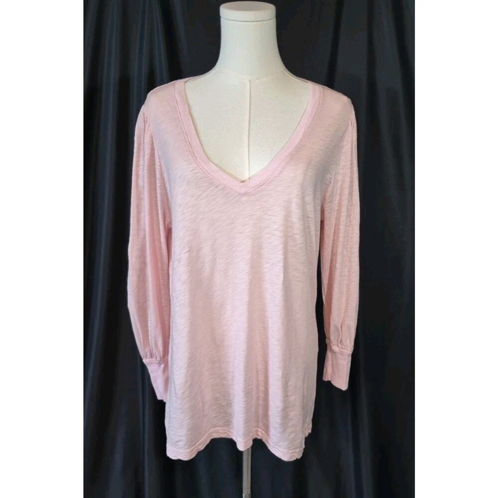 Michael Stars Pink Cotton Burnout V Neck Top OS XS S M